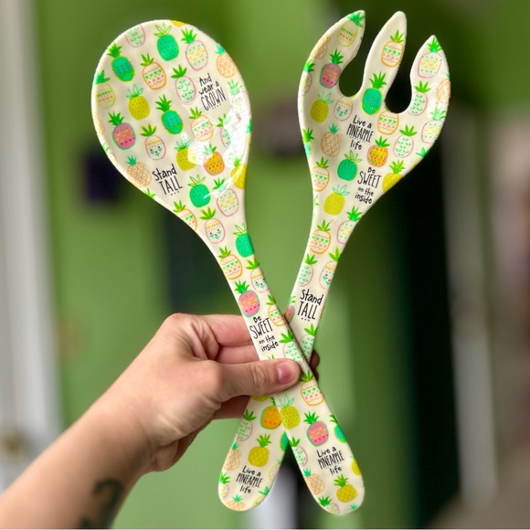 Other - Pineapple Melamine Kitchen Large Salad Serving Spoon & Fork Decorative Set